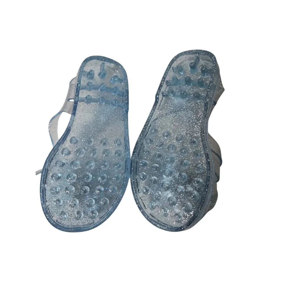 Blue Glitter Jelly‎ Sandals Princess Heart Bow Toddler Shoes Size 8 8.5 EU 25